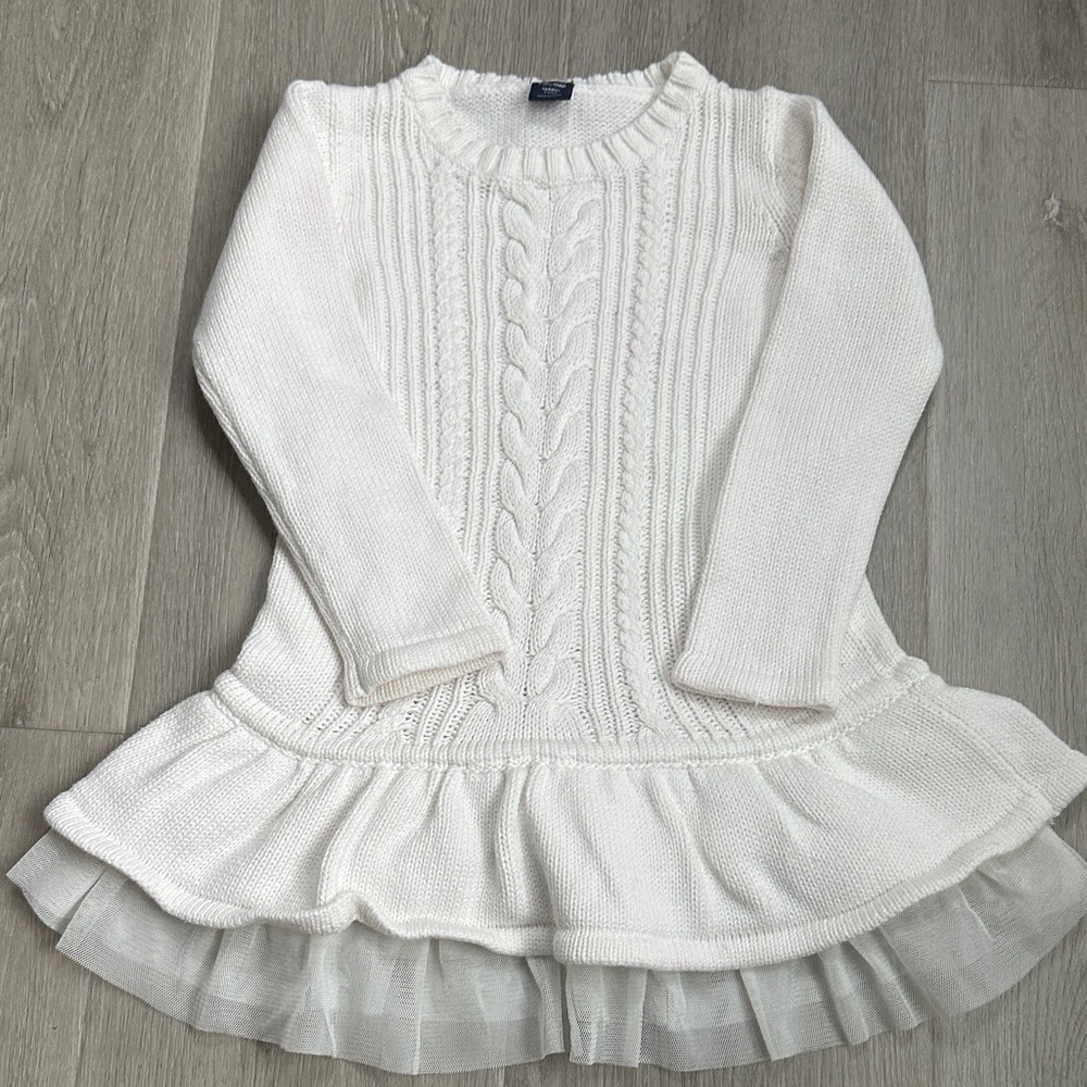 Baby Gap White Cable Knit Dress with Ruffle Hem size Toddler 2